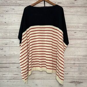 Chaps Womens Knit Poncho Sweater Navy Blue Red Cream Striped Colorblock Nautical